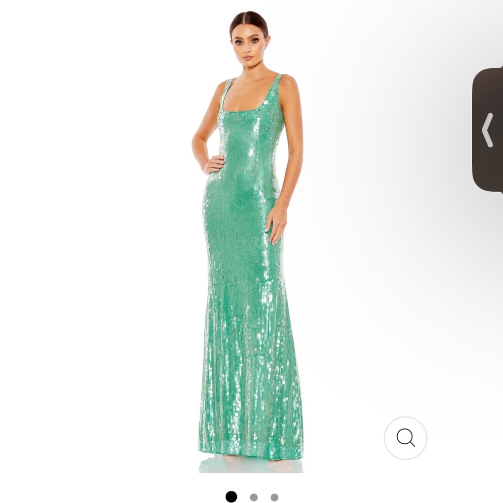 Jade green sequin Mac Duggal gown size 12. Style number 93725 READ